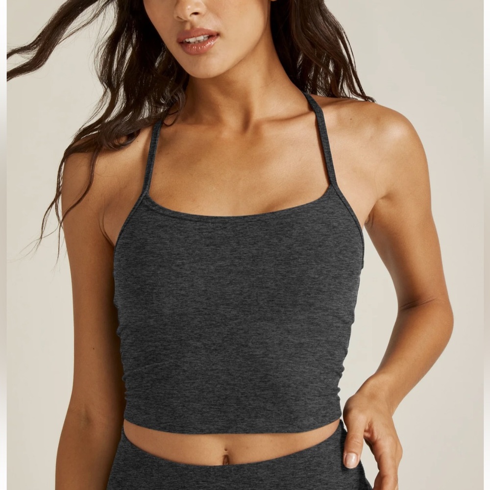 Beyond Yoga Spacedye Slim Racerback Cropped Tank - Black Charcoal